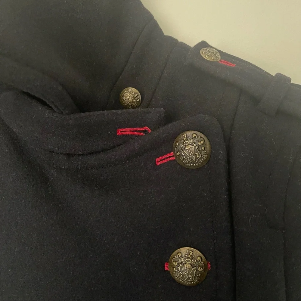 Free People Black Wool military PEACOAT size M Red textile accents, fully lined - Picture 6 of 16